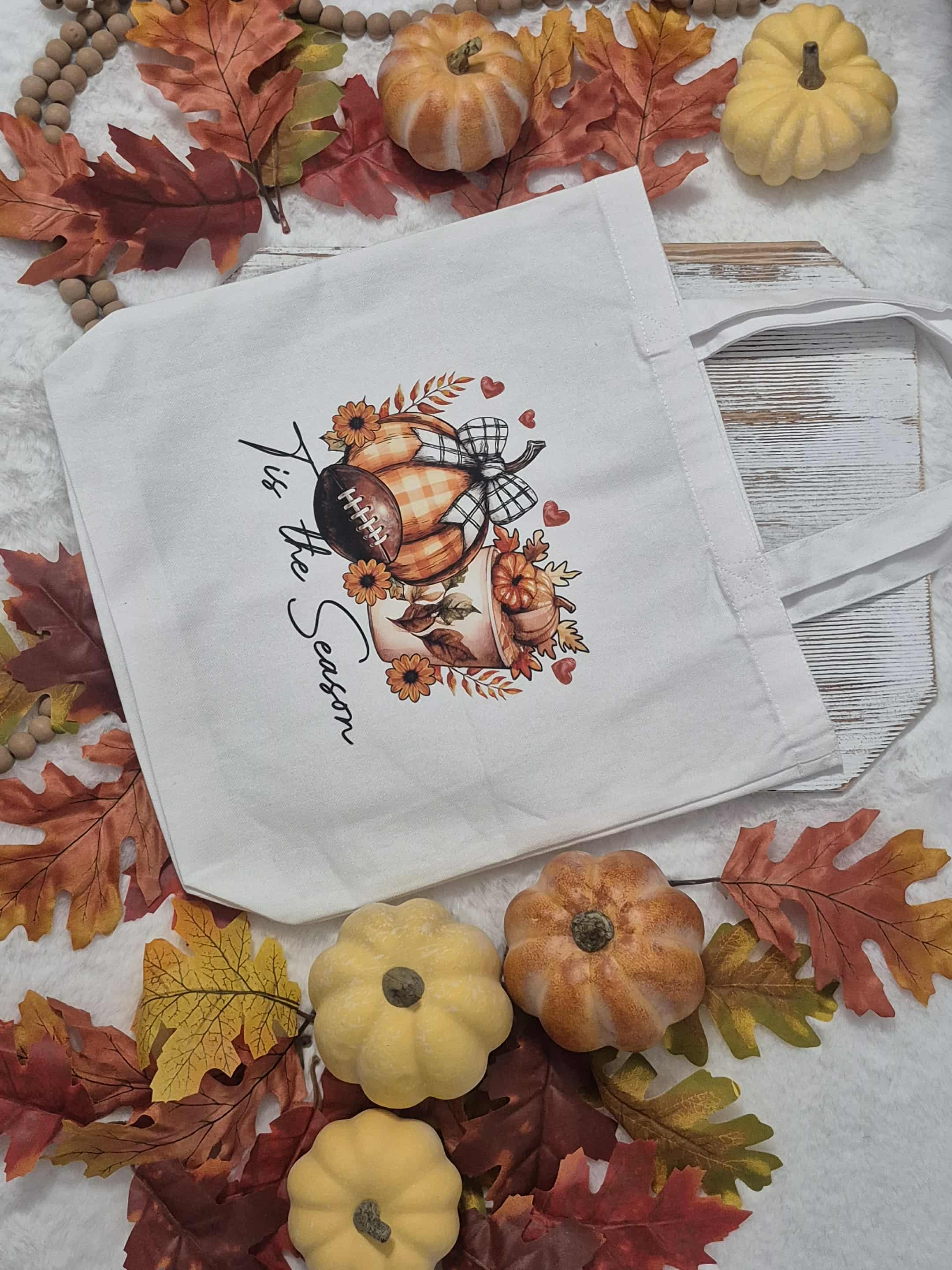 Fall theme canvas tote bag