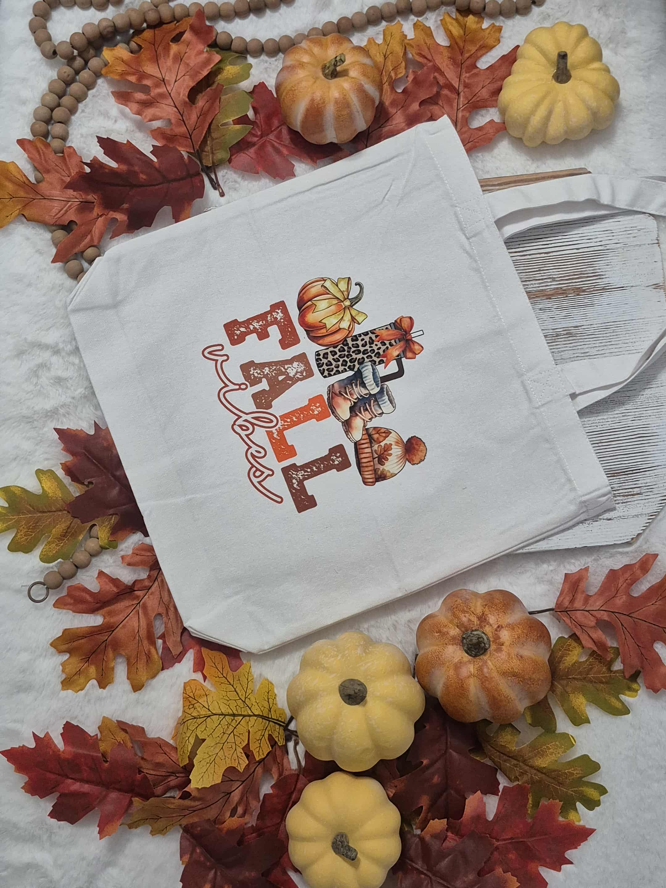 Fall theme canvas tote bag
