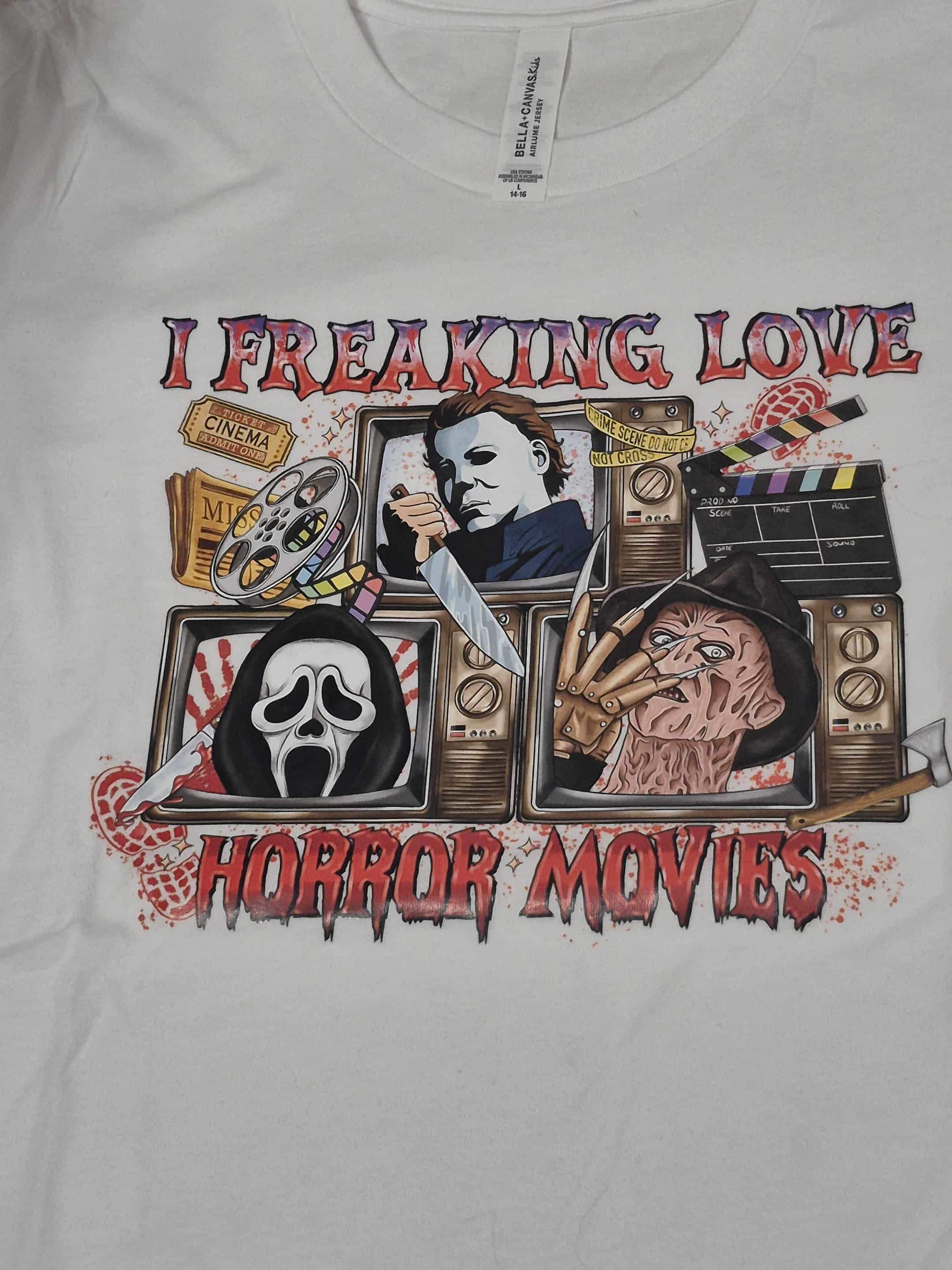 Halloween horror vintage classic characters youth t-shirt Bella+Canvas kids Airlume Jersey L (14-16)