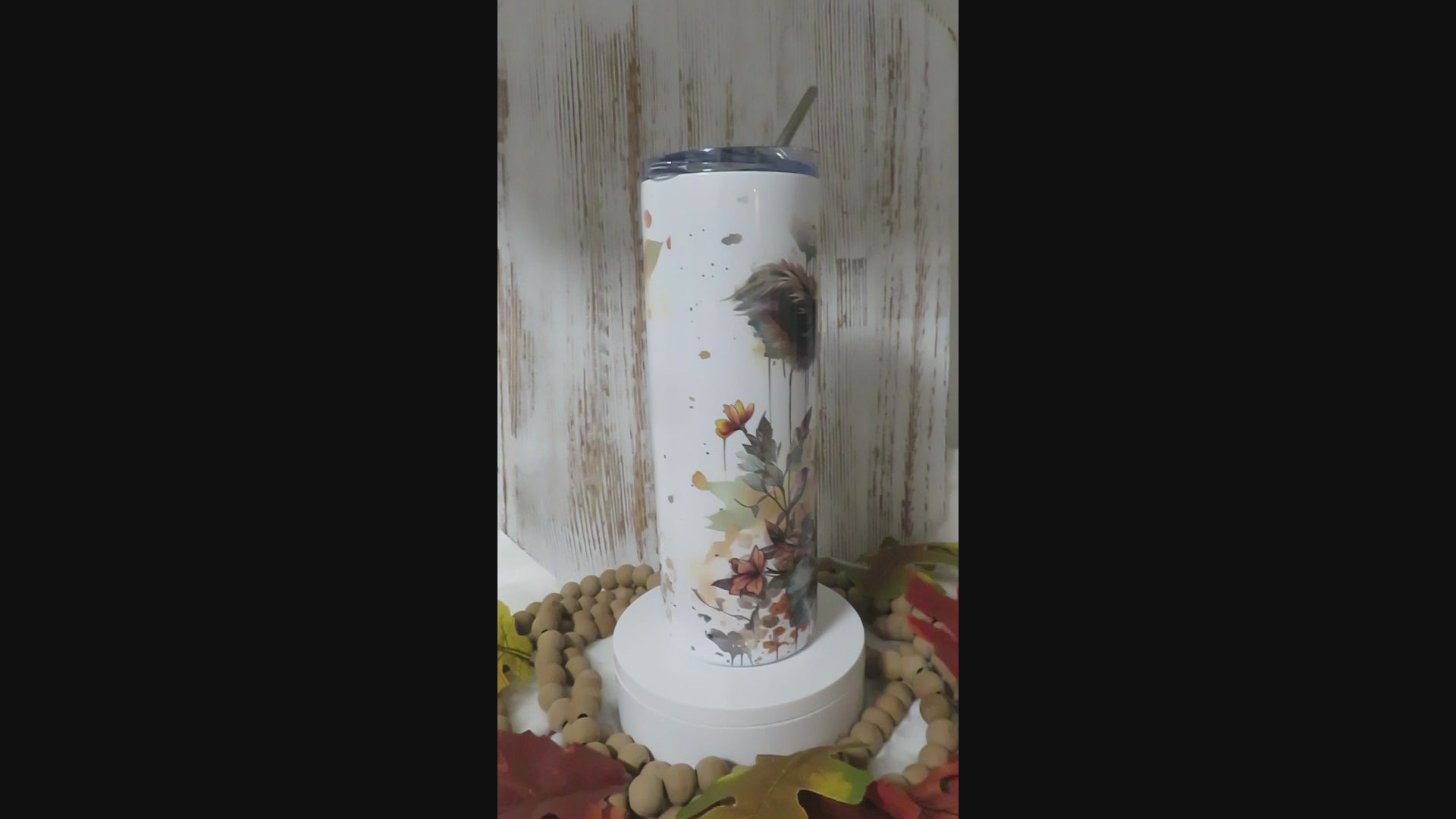 20 oz skinny tumbler highland cow theme with floral design