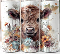 20 oz skinny tumbler highland cow theme with floral design